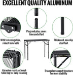 GARLLEN Folding Grill Table Max Capacity 66lbs, 3 Adjustable Height Portable Folding Camping Table with Heat-Resistant Mesh Tabletop, Aluminum Picnic Table for Outdoor, BBQ, Camping, 34.2"L x 15.7"W