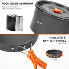 ONLYFIRE OUTDOOR LIVING15pcs Camping Cookware Set, Lightweight Nonstick Pots, Pan, Kettle, Utensils, Bowls, and Cleaning Tool with Mesh Bag for Camping Hiking Backpacking RV Tailgating Cooking, CT605