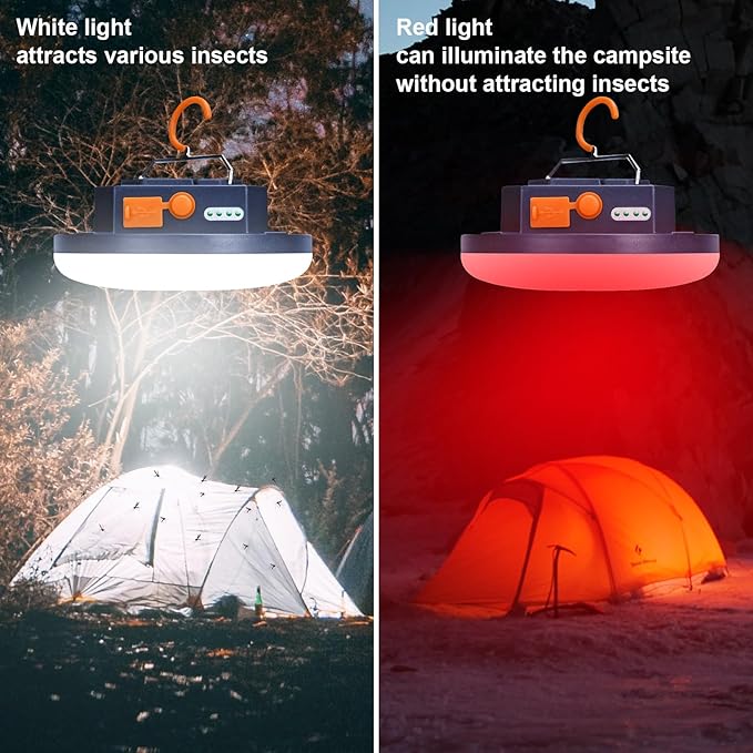 10000mAh Rechargeable Camping Light Insect Not Attract 4000LM Work Light White/Red/Pink/SOS Brightness Stepless Dimming, IP45 Waterproof Tent Light Power Failure for Halloween (Standard)