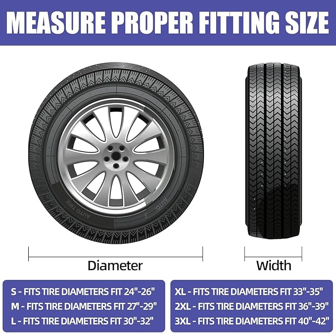 Rough Vinyl Tire Covers 4 Pack, Waterproof Wheel Protectors with Lining for RV, Travel Trailer, Camper, Motorhome, SUV, Car, Truck, Boat Trailer (Black, L - Fits Tire Diameters 30"-32")