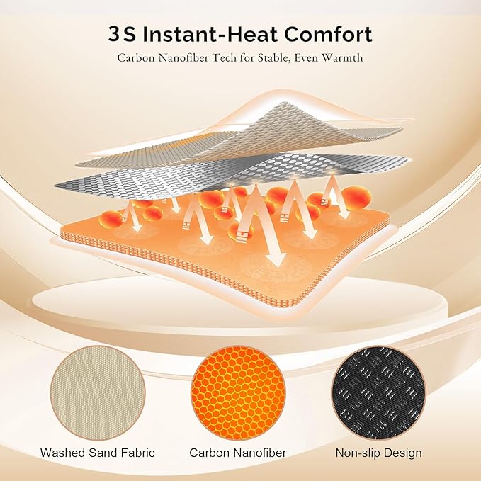 Heated Seat Pad & Cushion, Extra-Long Chair Heating Pad with 10000mAh Battery Pack, Waterproof 3S Fast Heat Seat Warmer for Full Back, Hips & Legs, Ideal for Office Chair, Camping, Fishing & Home
