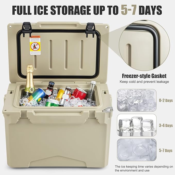 Goplus Hard Cooler, Insulated Ice Chest w/Portable Handles, Cup Holders, Ruler, Bottle Opener, 6 Day Ice Retention for Drink, Beverage, Camping, Fishing, Beach