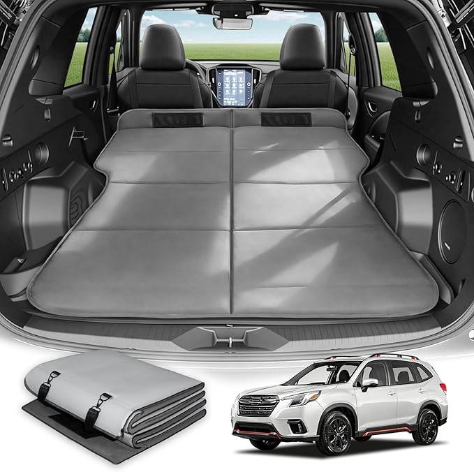 SUV Trunk Car Bed for Subaru Forester, Foldable Non-Inflatable Memory Foam Mattress, Thick Foam Camping Sleeping Pad for SUV Cargo Area, Portable Car Camping Bed for Overlanding with Carry Bag, Gray