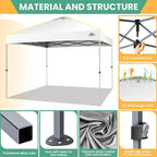 COBIZI 10x10 Pop Up Canopy Tent, Outdoor Party Tent with 4 Sidewall One Push Setup Glow, 3 Adjustable Height Air Vent Waterproof UPF50+, Bag, 4 Sandbag, 8 Stake, 4 Rope for Beach, Commercial