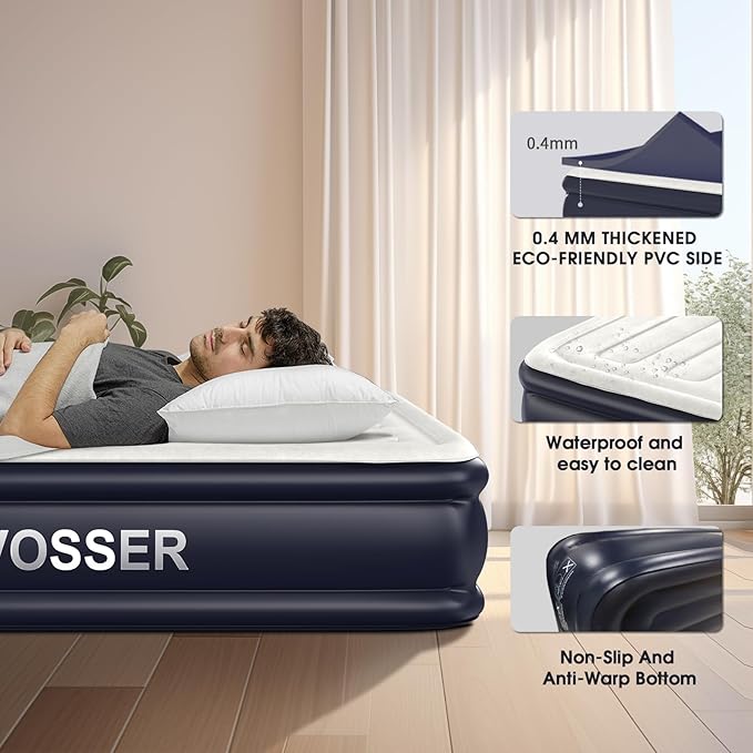 Air Mattress Queen with Built-in Pump,18'' Inflatable Mattress of Vertical Beams,Self Inflatable/Deflation Blow Up Mattress in 3 Mins,Colchones Inflables with Carry Bag for Home&Guests