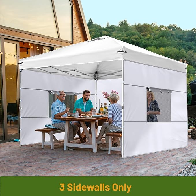 3 Pcs 10x10 Canopy Sidewalls with Roll-up Windows for 10x10 Pop Up Canopy Straight Leg Outdoor Instant Canopy Walls Waterproof & UV Protected for Outdoor Event Tents, 3 Sidewalls Only, White