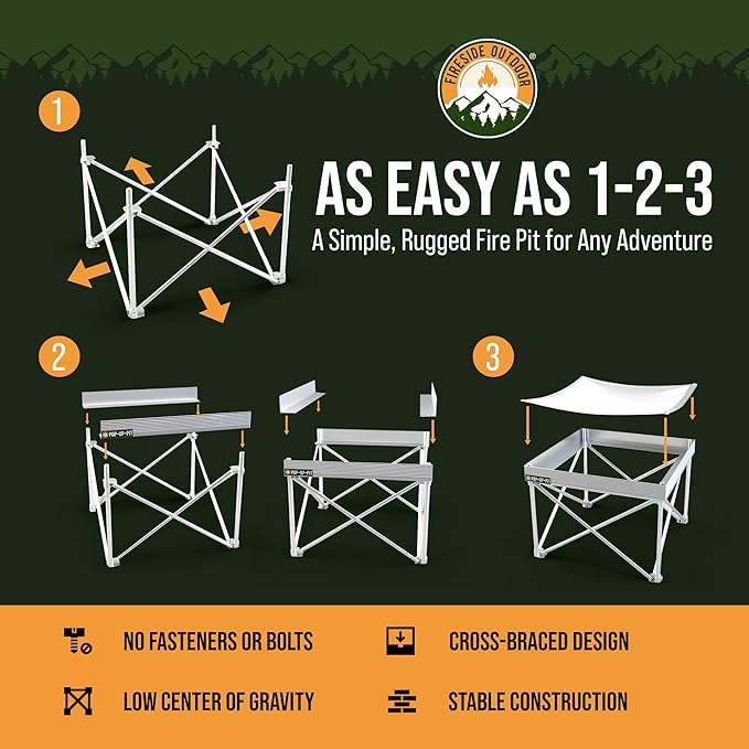 Fireside Outdoor Portable Fire Pit for Camping, Portable Fire Pit Grill for Backyard, Outdoor Firepit with Heat Protect, Camping Firepits, Standing Bonfire Outside for Backyard, 8 lb Weights - 24 inch