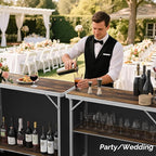 VINGLI Portable Bar Table, 2-Tier Shelves, Mobile Bar Table for Events, Party, Camping, Picnic, Tradeshow, Indoor with Black Skirt, 39 "L x 34" H