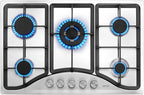 VEVOR 30-inch Gas Cooktop, 5 Burners Built-in Gas Stove Top, Max 12250BTU NG/LPG Convertible Stainless Steel Cooktops, with Thermocouple Protection for Camping, RV, Apartment