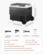 VEVOR 63.4QT/60L Car Fridge, Portable Electric Cooler with Wheels and Handle, -4℉~68℉, 12/24V DC and 100-240V AC Compressor Freezer for Outdoor, Camping, Travel, RV, Black