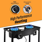 2 Burner Propane Gas Stove, 150,000 BTU Outdoor Camping Cooker with Removable Legs, 0–20 PSI Regulator & Hose, Heavy-Duty Cast Iron Double Burner for BBQ, Frying, and Boiling
