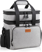 Double Decker XLarge Lunch Box, Insulated Heavy Duty Lunch Bag Waterproof Leakproof Durable Cooler Bag for Men Women Adults Work Picnic Camping Trip, 22L, Grey