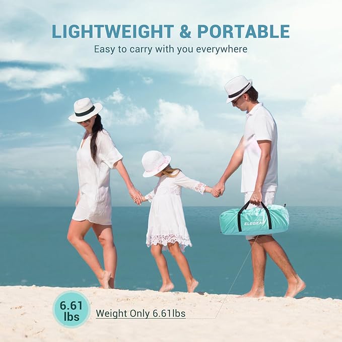 Elegear CumbreX™ Beach Tent Sun Shelter with Canopy, 6-8 Person Pop Up Beach Tent, Easy Setup UPF 50+ UV Protection Portable Lightweight Double Silver Coating Cabana Sun Shade Shelter - Green