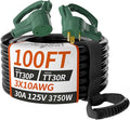 100 FT 30 Amp RV Extension Cord Outdoor with Grip Handle, Flexible Heavy Duty 10/3 Gauge STW RV Power Cord Waterproof with Cable Organizer, NEMA TT-30P to TT-30R, Black-Green, ETL Listed