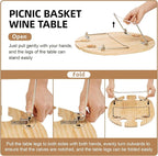 STBoo Picnic Basket for 4, Insulated Wicker Hamper with Folding Table, Willow Picnic Baskets Set with Large Insulated Cooler Bag for Camping Outdoor (Stripe)