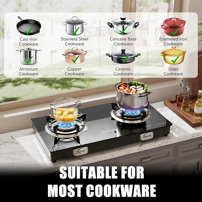 2 Burner Propane Stove 27,200 BTU High-Efficiency Tempered Glass Auto-Ignition Gas Burner Stove Top with CSA Hose for Outdoor RV Camping Emergency Cooking