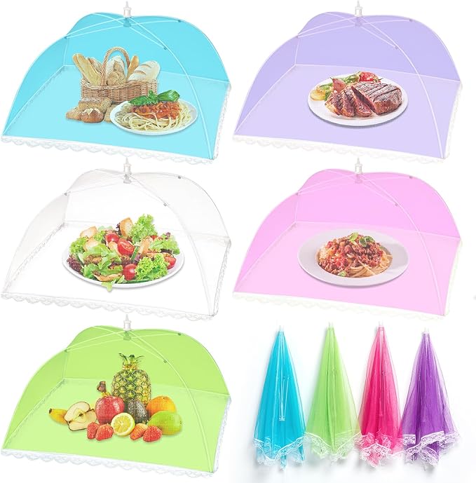 5 Pack Food Cover Tents, Food Covers for Outdoors, Mesh Cover, Reusable and Collapsible Outdoor Picnic Net for Parties Picnics, BBQs, Fruit Covers