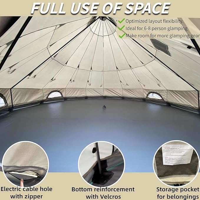 DANCHEL OUTDOOR B2A Portable Bell Tent No Center Pole, 4 Season Yurt with Stove Jack Spacious Interior for 4/8 Person Camping Hiking Glamping 300D Oxford Nylon,13ft/16.4ft Khaki