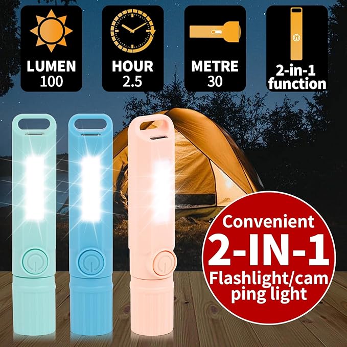 6 Pack Rechargeable Flashlights USB C Mini LED Flashlights, Camping Lantern Combo Flashlight Ultralight Zoomable Flashlight for Gift Camping Hiking Night Reading