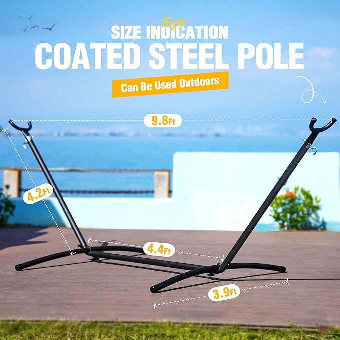 Zupapa 550LBS Weight Capacity Steel Hammock Stand, Adjustable Hooks Fits Hammocks 8 to 10.5 Feet Long, 2 Person, Space Saving Portable with Carrying Bag