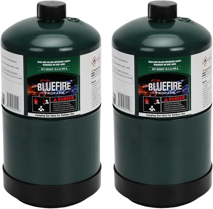 KOMAN BLUEFIRE 16.4 oz Propane Tank Camping Propane Tank Portable Canister Propane Gas Tank Small Propane Tanks for Camping Stove Outdoor Backpack Mini Burner Heater Cooking Torch Lamp(2 Pack)