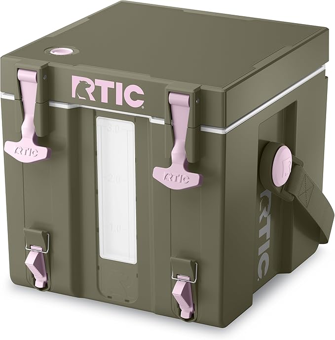 RTIC Halftime Water Cooler 3 Gallon Portable Carrier Container, Drink Beverage Dispenser, Stackable with 2 Taps, Bottleless, BPA-Free, for Sports, Camping, BBQ, Parties, Picnic, Olive/Pale Pink