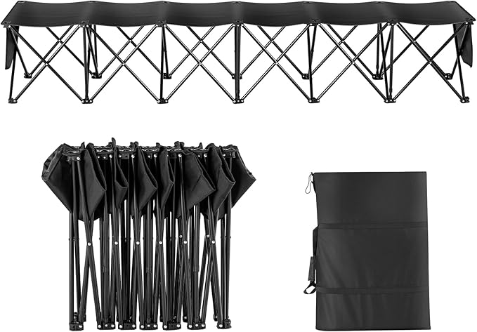 VEVOR Portable Folding Bench, 6 Seats Foldable Sideline Bench, Outdoor Camping Bench Chairs with Carry Bag, Team Sport Sideline Benches for Football, Camping, Fishing, No Assembly Instant Seating