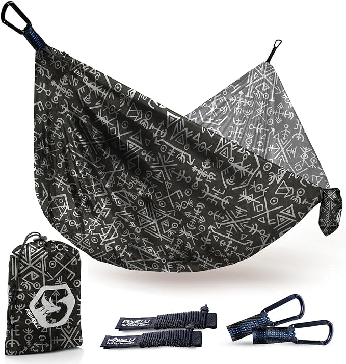Foxelli Camping Hammock – Ultralight Hammock for Backpacking, Hiking, Festivals, Travel - Easy Setup with Tree-Friendly Ropes & Steel Carabiners, Heavy Duty Parachute Nylon