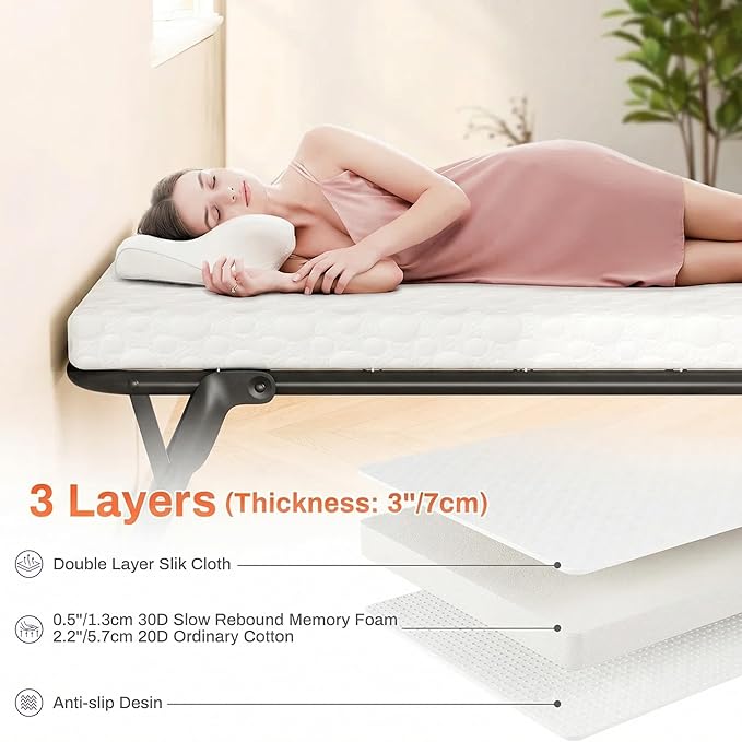 MAMIZO Folding Bed,Rollaway Bed with Mattress for Adults,Portable Bed,Metal Frame with Memory Foam Mattress,for Bedroom,Office,Camp,No Assembly Required,(75" x 31"x14")