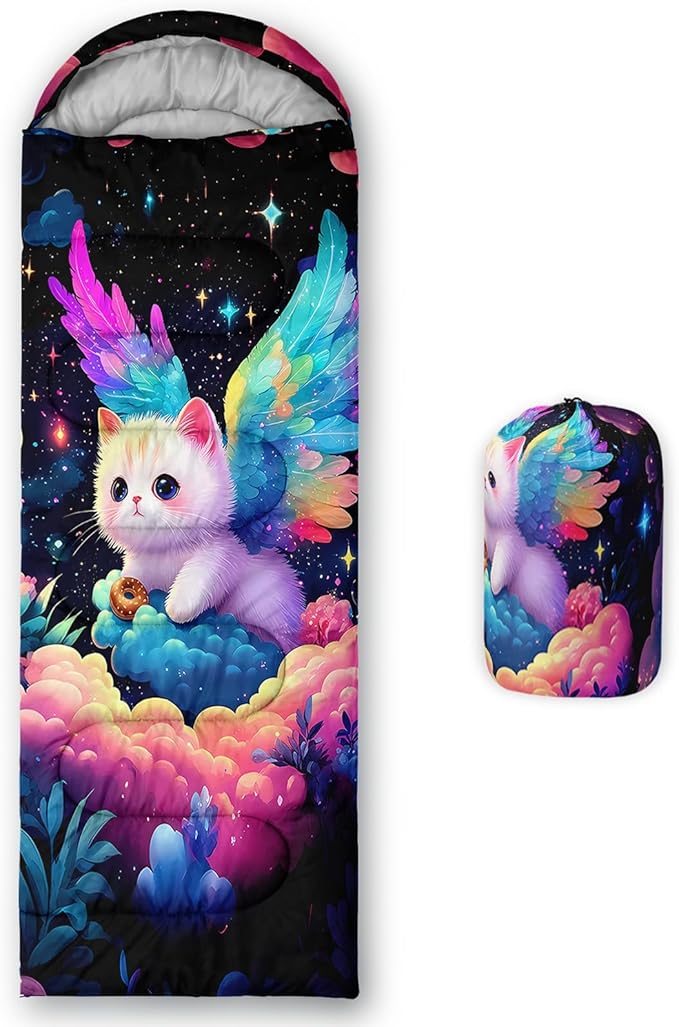 AILONEN Kawaii Panda Sleeping Bags,Lightweight & Waterproof,3 Season Warm & Cool Weather,Dreamy Purple Flower Animal Themed Sleeping Bags for Boys,Girls,Kids,Adults Travelling,Outdoors