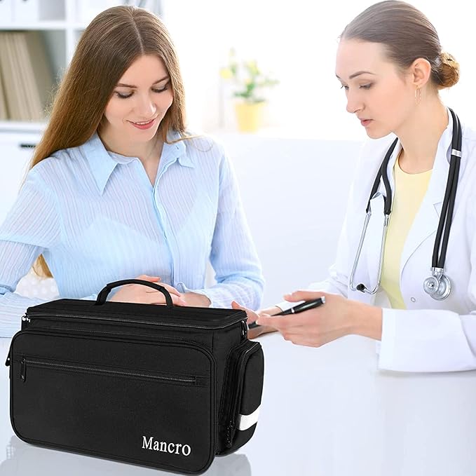 Mancro Medical Bag, Home Health Nurse Bag with Nonslip Bottom, Removable Shoulder Strap, Water-Resistant Empty First Aid Organizer for Medical Student, Therapist, Black