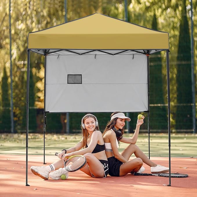 EAGLE PEAK 6x4 Instant Pop Up Canopy Tent with 1 Half Wall Panel, Straight Leg Sun Shelter, Portable Canopy with Carry Bag for Camping, Beach & Sports, Beige