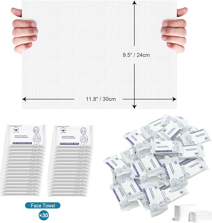 30 Pcs Disposable Washcloths for Travel Compressed Towels Cotton Thick Portable Reusable Face Towel Tablets Outdoor Camping Hiking Sports Beauty Salon Cleaning Travel Kit for Hotel 11.8 x 9.5 inches
