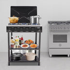 Gas Stove 5 Burner, Portable Natural Gas Stove Outdoor Camping BBQ Stove Gas Cooker with 2 Tier Storage Rack, for RV, Apartment, Outdoor Cooking (Black, 5-Burner)