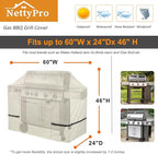 NettyPro Grill Cover for Outdoor Grill 60 inch Waterproof Heavy Duty Gas BBQ Cover for Outside Weber, Char-Broil, Brinkmann, Jenn Air, Nexgrill 3-4 Burners Barbecue, Beige