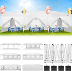 COBIZI 10x30 Pop Up Canopy Tent for Parties with 8 Sidewalls Waterproof Commercial Instant Canopy 10x30 Party Tent for Backyard, Wedding Portable Outdoor Gazebo with Carrybag&4 Sandbags(White
