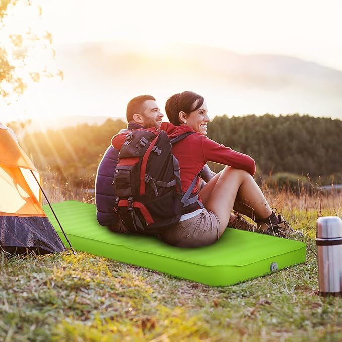 BestComfort Sleeping Pad for Camping with 2-in-1 Air Pump Sack Carry Bag, 4inch Inflatable Camping Mattress for Backpacking Hiking Car Traveling, Waterproof Ultralight Camping Sleeping Mat, Green