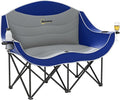 Outsunny Double Camping Chair for Adults, Padded Folding Camp Chair for 2 Person with Armrest, Wine Glass Holder, Cup Holder, Carry Bag for Outdoor Sports, Picnics, Supports up to 552 lbs.