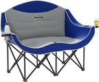 Outsunny Double Camping Chair for Adults, Padded Folding Camp Chair for 2 Person with Armrest, Wine Glass Holder, Cup Holder, Carry Bag for Outdoor Sports, Picnics, Supports up to 552 lbs.