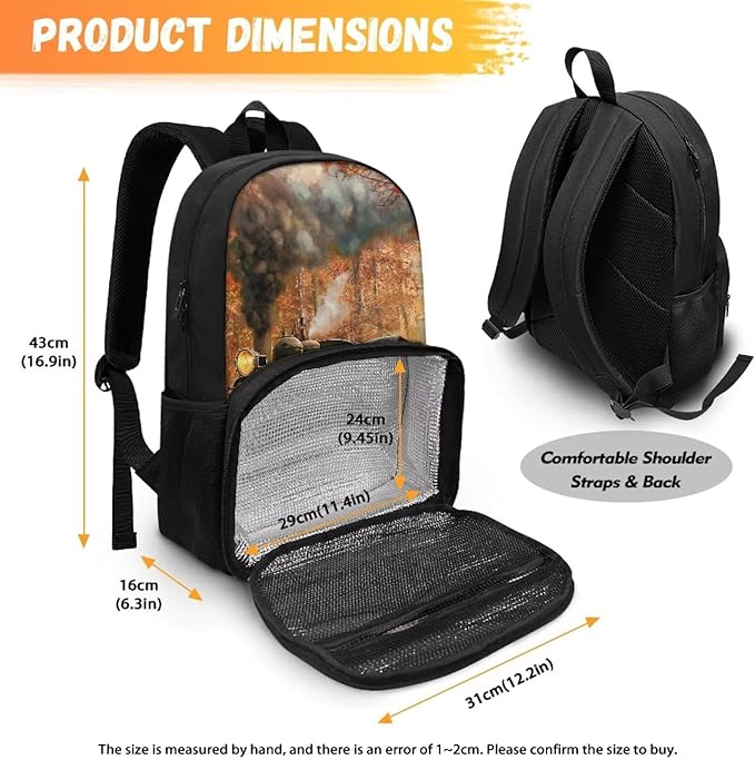 Hiking Daypack Cooler Backpack for Kids & Adults Scratches-Proof Insulated Cooler Lunch Backpack School Bookbag Meal Bag for School Travel Picnic, Thanksgiving Gift, Tain Maple Leaves