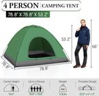 Outvita Camping Dome Tent, 1-4 Person Waterproof Windproof Easy Setup Spacious Family Tents with Carry Bag & Rain Fly for Hiking Backpacking Traveling Glamping Beach