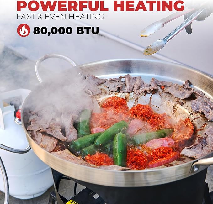 Barton 23" Concave Comal Set 80,000 BTU Propane Burner Stove and Burner Stand, Discada Disc Cooker, Taco Para Carnitas Tortillas Stir Fry Wok