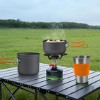 aiGear 8pcs Camping Cookware Mess Kit, Camping Pot and Pan Set with Mini Backpacking Stove, Stainless Steel Cup, Spork and Tank Bracket, Cooking Gear for Hiking Camping Outdoor Picnic