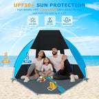 Gorich Portable Beach Tent for 3/4-5/6-7 Person with UPF 50+ UV Protection, Lightweight & Foldable Sun Shelter with 5 Sand Bags, Easy Setup Windproof Beach Umbrella Sun Shade