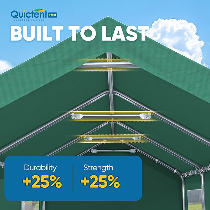 Quictent Upgraded 12x20 ft Heavy Duty Galvanized Carport - Reinforced Outdoor Garage Canopy Tent with Roll-up Ventilated Windows & Sidewalls, Weatherproof Shelter for Car, Boat, RV - Green