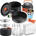 HOMGEN 17-Piece Camping Cooking Set with Stove Windshield & 2 Plates - Lightweight Aluminum Nesting Pot/Frying Pan Teapot - Complete Camping Mess Kit for Backpacking Picnics Outdoor Cooking Camping