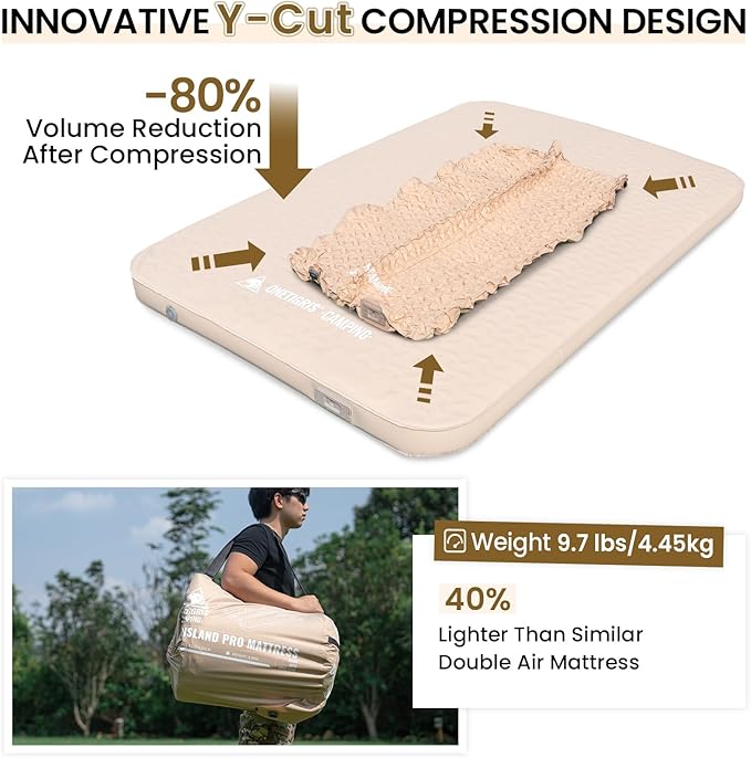 ONETIGRIS CAMPING DYNISLAND PRO Sleeping Pad,Self Inflating Camping Mattress for 2 Person,Built-in Foot Pump,Ultralight Sleeping Mat Compact for Camping Backpacking Hiking Traveling Tent（Coyote Brown）