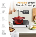 Single Burner Electric Cooktop,1800W 110V Electric Stove Top with Knob Control, Portable Cooktop with 2 Handle,single burner electric stove with Double Ring Heating, 4 hours Timer