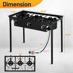 Outdoor Camping Stove, 225000 BTU, High Pressure 3 Burner, Propane Gas Cooker with Detachable Legs, 30 PSI Regulator