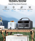 Portable Power Station 300W, 192Wh Large Power Bank with 110V AC Outlet, LiFePO4 Battery Backup,8-Ports Solar Generator Fast Charging for Camping, Hurricane Emergency, Outdoor,Home